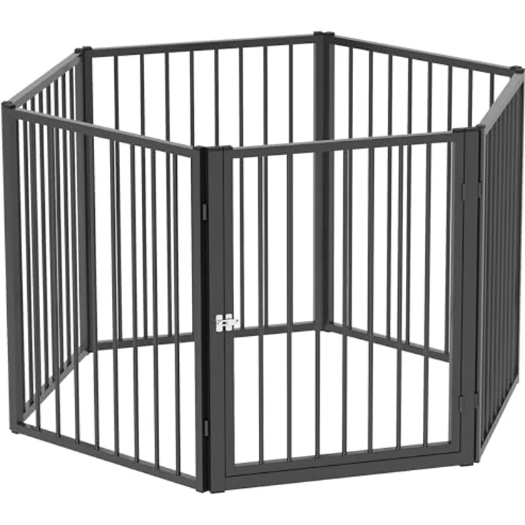 PawHut Welpenauslauf 76 cm Hoch, 6-TLG Hundelaufstall aus Stahl mit Tür für kleine bis mittelgroße Hunde, Schwarz