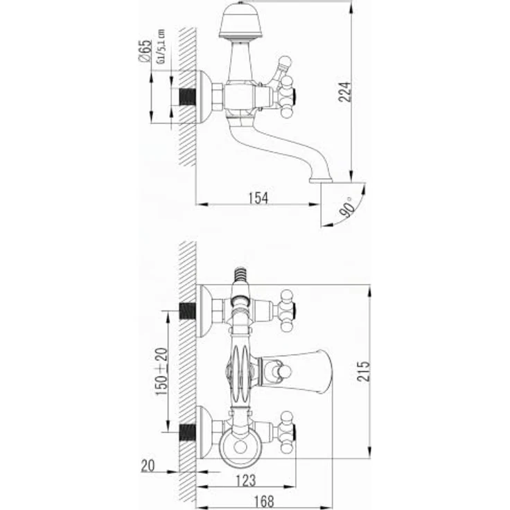 PaulGurkes Wannenmischeinheit PG27T4-1304, Armatur aus massivem Messing mit 2-Wege Umsteller und langlebigen Keramikventilen, verchromt – Bild 2