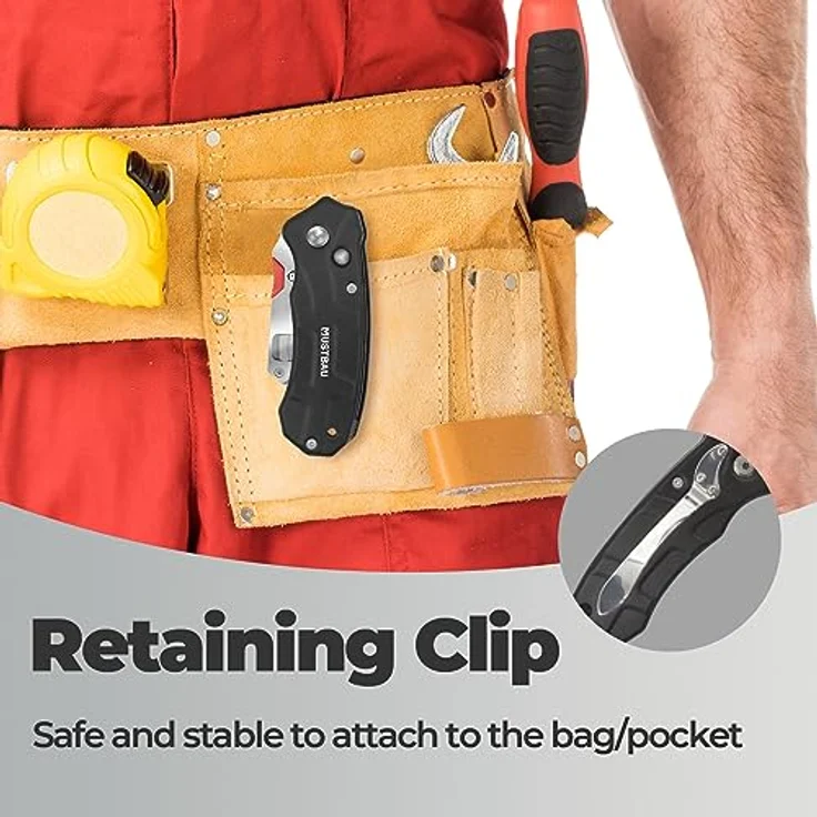 Mustbau Professional Universalmesser, Klappmesser im Metall-Griff schwarz (Inkl.10 Stück SK5 Ersatzklingen), Cuttermesser Profi mit Safety-Lock,Winkelschloss, Teppichmesser Arbeitsmesser – Bild 5