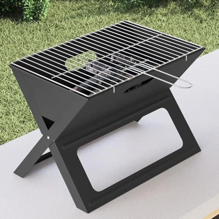 vidaXL Kohlegrill mit Chromgriff | Tragbar für Outdoor und Essen | Einstellbare Funktionen | Mittelgroße Größe | Hitzebeständig | Kohlenstoffstahl-Konstruktion | Grillzubehör | Kocher | BBQ | Faltbar – Bild 4