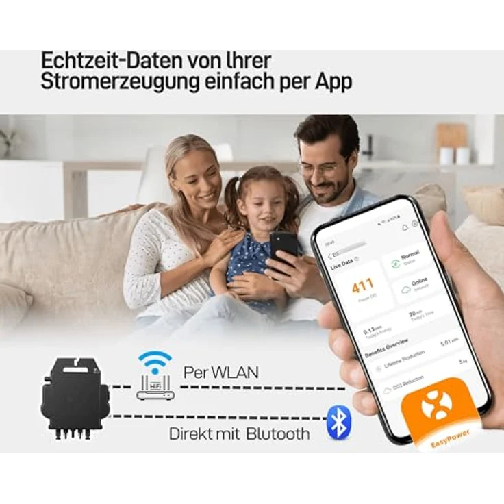 SUNNIVA AP Systems Mikro-Wechselrichter 800 W EZ1-M-EU, wetterfest IP67, Plug-&-Play, 2 MPPT, Bluetooth & WiFi, inkl. 5 m Anschlusskabel – Bild 5