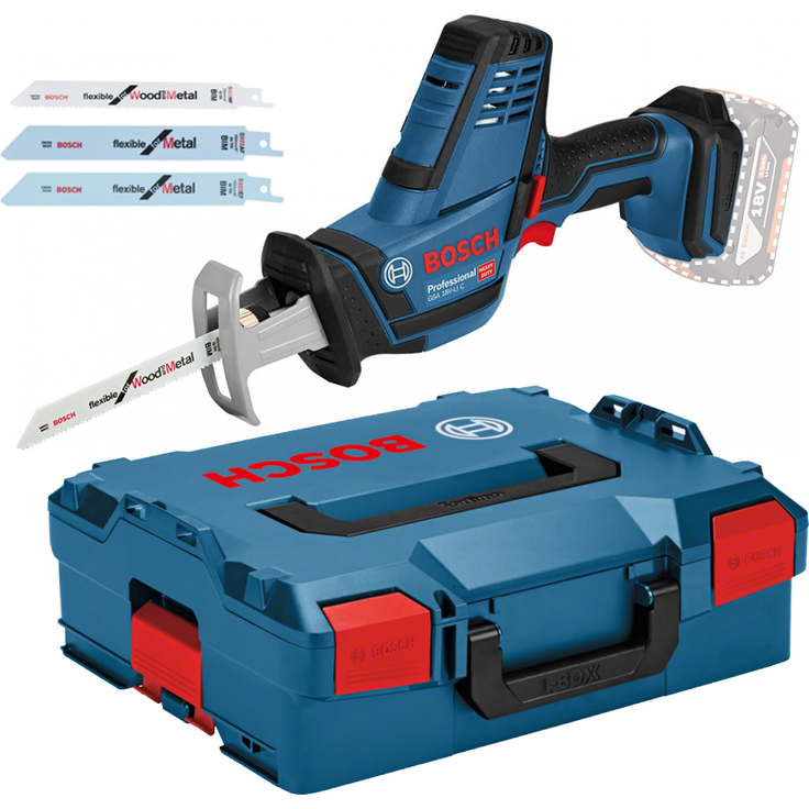 Bosch Professional Professional 18V System Akku Säbelsäge GSA 18 V-LI C (Compact Version, 3x Säbelsägeblatt, ohne Akkus und Ladegerät, in L-BOXX) – Bild 1