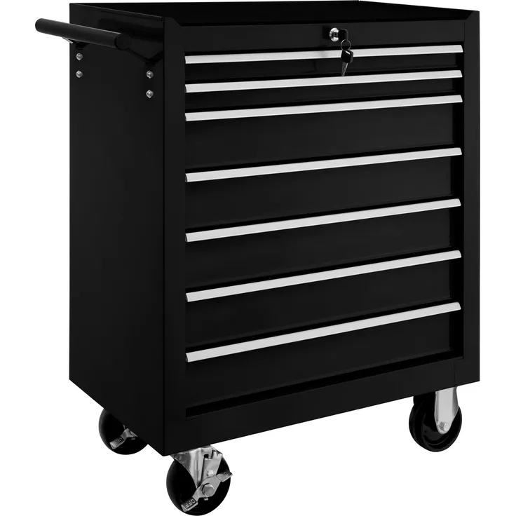 tectake Werkzeugwagen mit 7 Schubladen schwarz