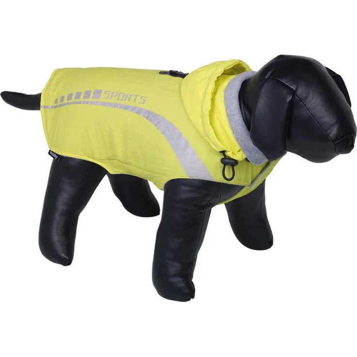 Nobby Hundemantel Sports, gelb, wasser- und windabweisend mit reflektierenden Details und abnehmbarer Kapuze, für Hunde