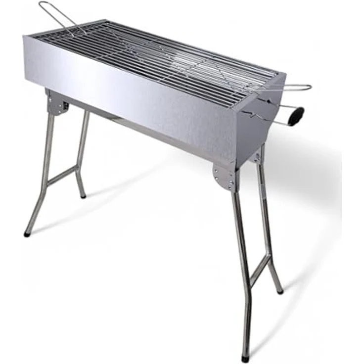 Grillpeter Holzkohlegrill Mangal Kairat Schaschlikgrill Edelstahl rostfrei Grill mit Grillrost, Hohe Qualität, verchromter Grillrost, seitliche Griffe, 61 x 30 x 76,5 cm, Edelstahl – Bild 3