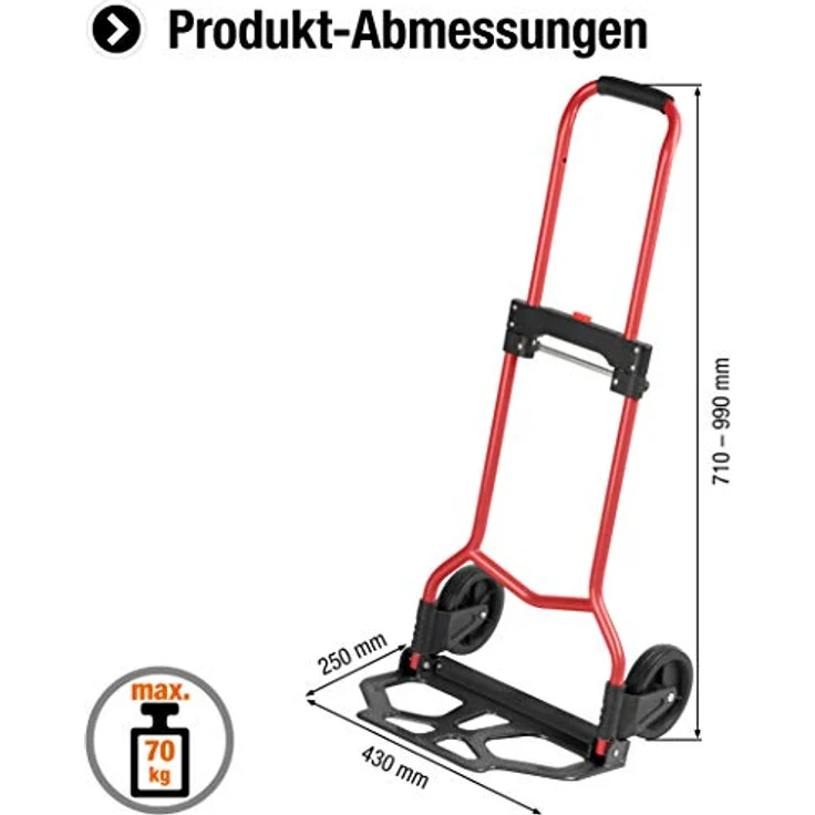 Meister Sackkarre - Klappbar - Bis 70 kg Tragkraft - Höhenverstellbar - Stapelkarre für Getränkekisten - Transportkarre mit höhenverstellbarem Griff - Transporthilfe mit Metallrahmen - 8985760 – Bild 2