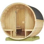 Weka Fasssauna 198, Gartensauna mit runder Form für optimale Luft- und Wärmezirkulation, inkl. 2 Liegen und praktischen Bänken, naturfarben