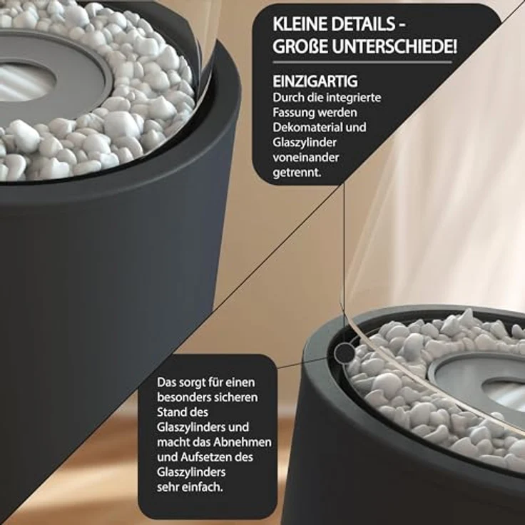 Monster24 runder freistehender Bio-Ethanol Stand-Kamin 80x26x26 cm | schönes Flammenspiel | Bioethanolkamin Outdoor Indoor | Bodenkamin | Terrassenkamin | EN 16647:2015 Zertifiziert, grau – Bild 3
