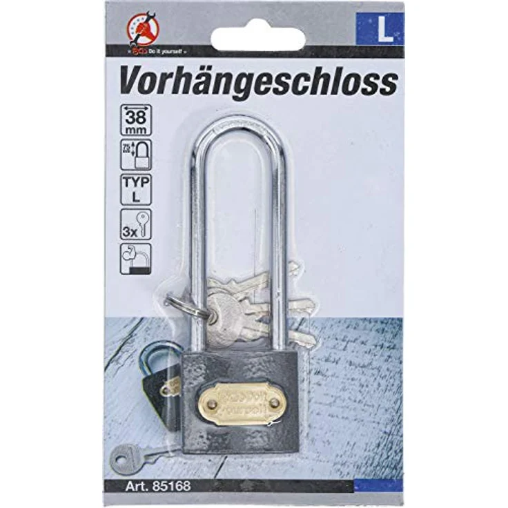 BGS TECHNIC Vorhängeschloss Typ L, extra hoher Bügel, gehärtet für Innenräume, 0.144 kg – Bild 3