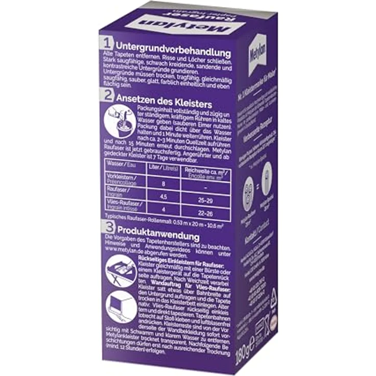 Metylan MPR40 Vlies Tapetenkleister Raufasertapeten mit Vliesrücken 180 g – Bild 2