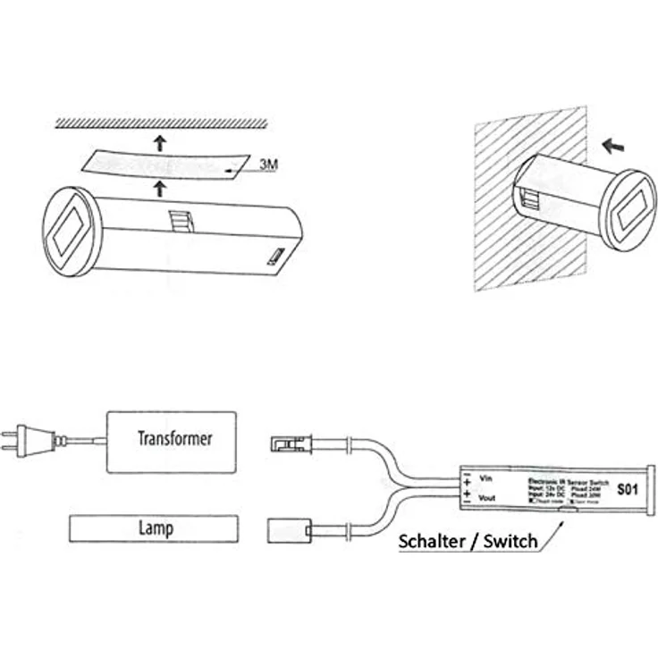 Einbau - Mini-Sensor SO1 schwarz schaltet bei Türbewegung oder Handbewegung, Schaltabstand 3-5 cm, IR Bewegungsmelder von SO-TECH® – Bild 3