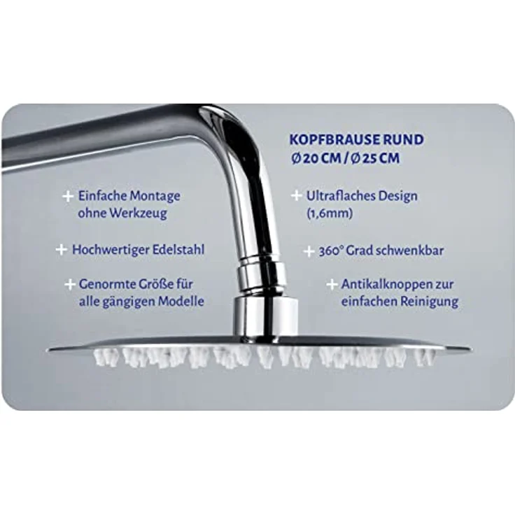 Marwell Kopfbrause Ø 25 cm, Edelstahl mit Anti-Kalk-Düsen und einfacher Montage – Bild 3