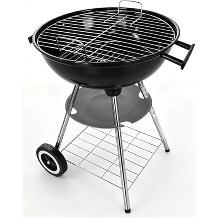 LQWELL Compact Kettle Holzkohlegrill, Grillfläche Ø 41,5 cm, einstellbare Luftzufuhr, tragbar mit Doppelrädern, Maße 44 x 43,7 x 71 cm, Schwarz – Bild 5