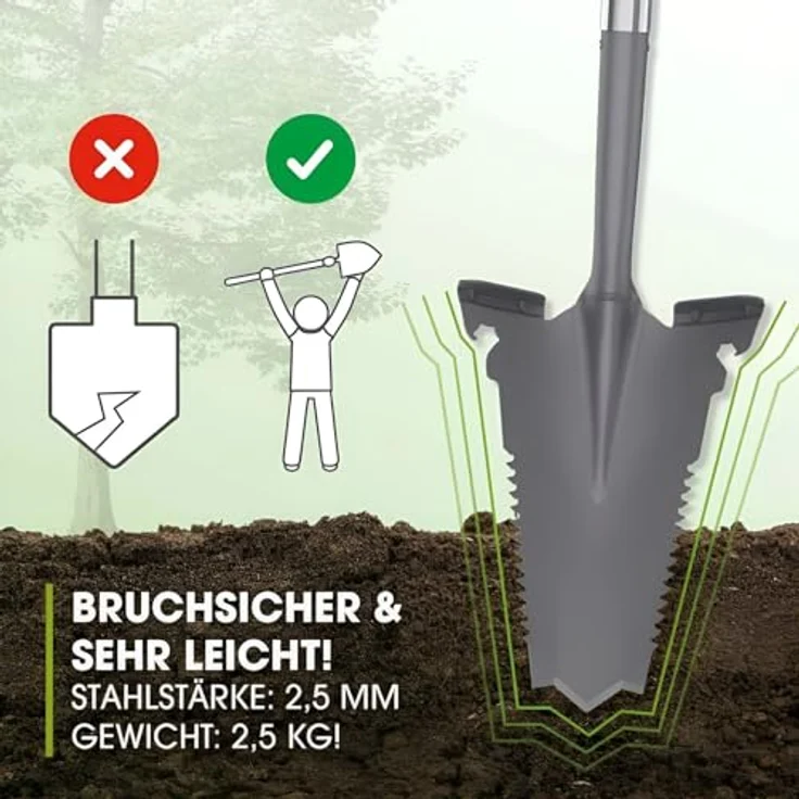 EASYmaxx Wurzelspaten mit Säge, 114 cm, ergonomische Stahlklinge und Trittkanten für effektive Gartenarbeit – Bild 4