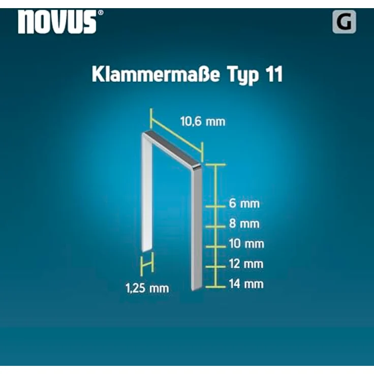 NOVUS Elektro-Tacker Novus Hammertacker Klammern Typ 11 6 mm 1200 Stück, Flachdrahtklammern, Stahl verzinkt – Bild 2
