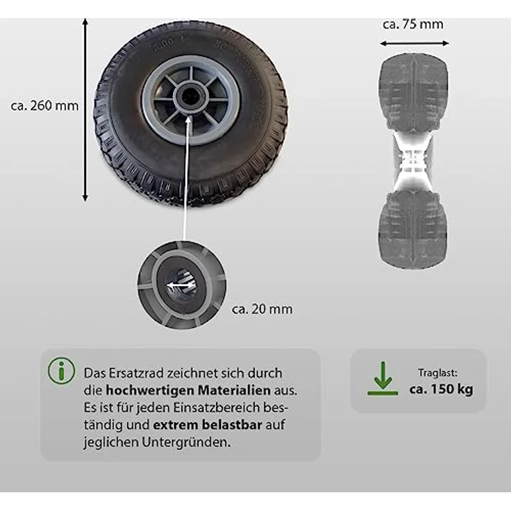 TRUTZHOLM 4X Sackkarrenrad Vollgummi 260x85mm 3.00-4 PU Ersatzrad Rad Reifen – Bild 3