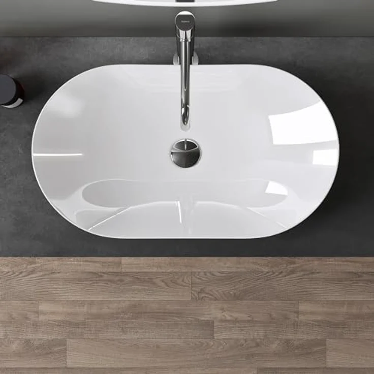 doporro® Aufsatzwaschbecken Waschschale BxTxH 63x36x14cm Weiß Glänzend Waschbecken aus Keramik inkl. Nano-Versiegelung Brüssel858 – Bild 4