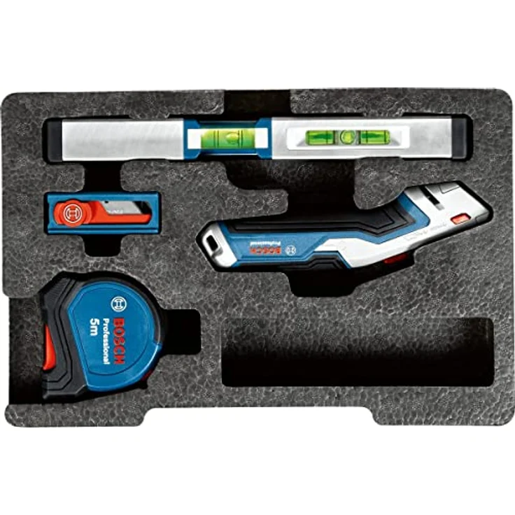 Bosch Professional 13 tlg. Profi Werkzeug Set (inkl. 25cm Wasserwaage, 5m Maßband, Universal Messer mit ausziehbarer Klinge und 10 tlg. Klingen Set), Bule – Bild 3