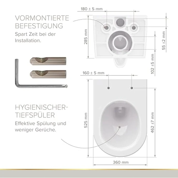 Lenz Tiefspül-WC MELVA, wandhängend, waagerechter Abgang, innovative HelpFix Montagehilfe, weiß – Bild 2
