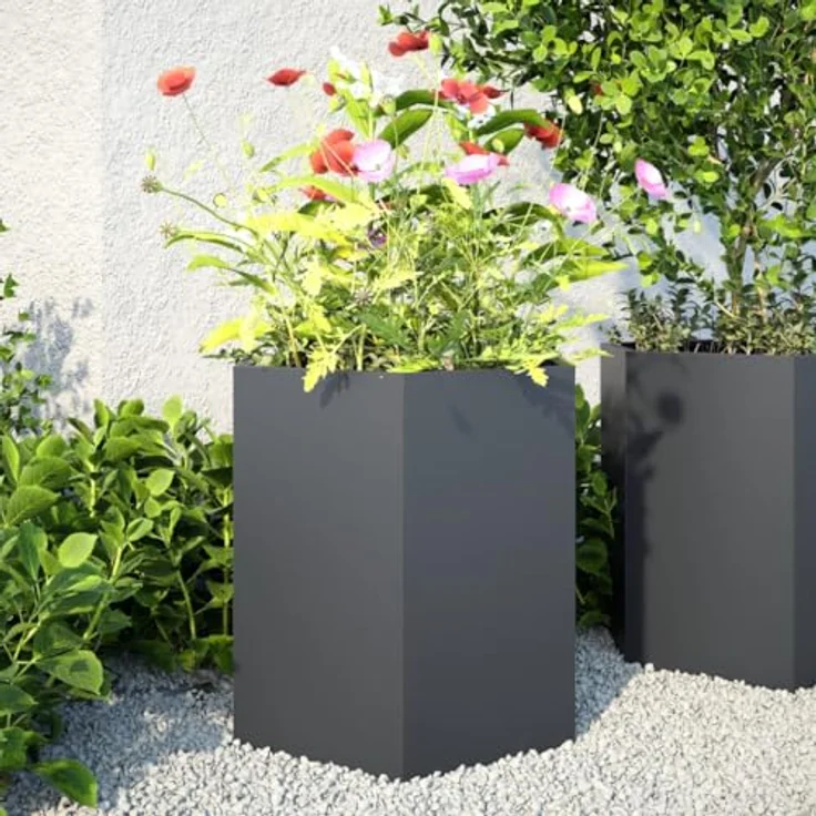 vidaXL Pflanzkübel 2 STK. Anthrazit Sechseckig 46x40x45 Stahl, witterungsbeständig und mit viel Platz – Bild 2