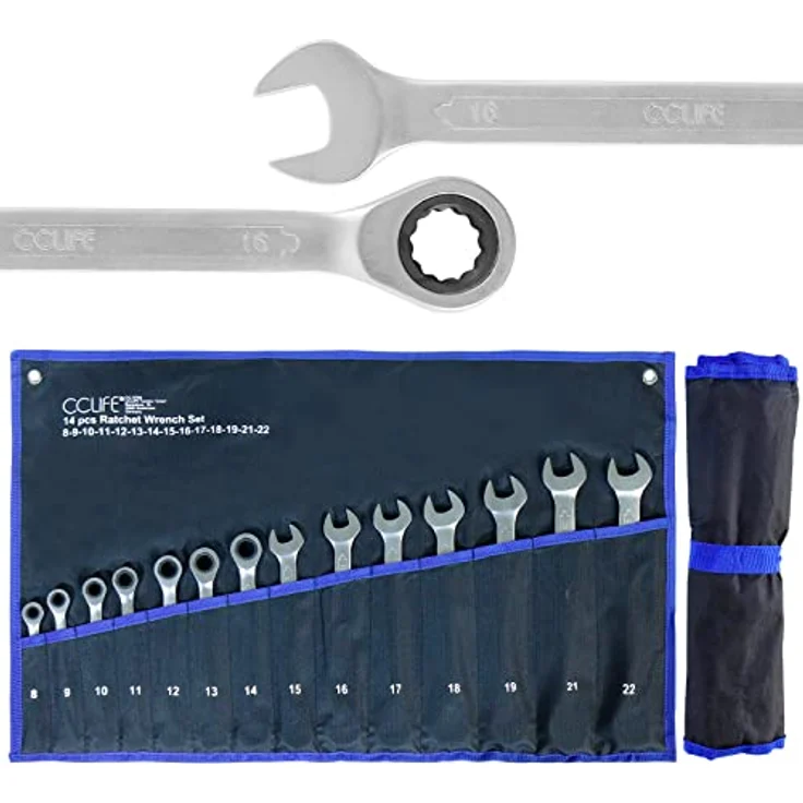 CCLIFE 14tlg Ratschenschlüssel Set 8-22mm Ratschen Ring Maulschlüssel Set | Cr-V | 72 Zähnen – Bild 1
