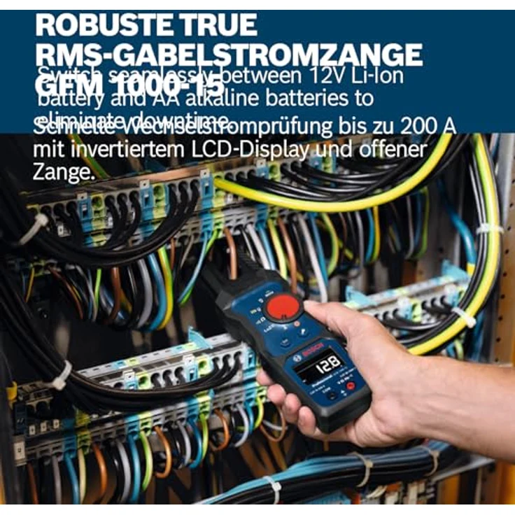 Bosch Professional GFM 1000-15, Digital-Stromzangen-Multimeter bis 1.000 V, Blau/Schwarz, True RMS, IP54, integrierter NCV – Bild 2