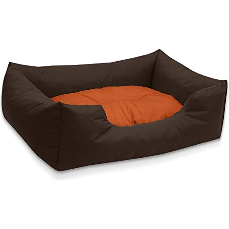 BedDog Hundebett Mimi, Hundesofa aus Cordura, Microfaser-Velours, waschbares Hundebett XL mit Rand, braun-orange – Bild 1