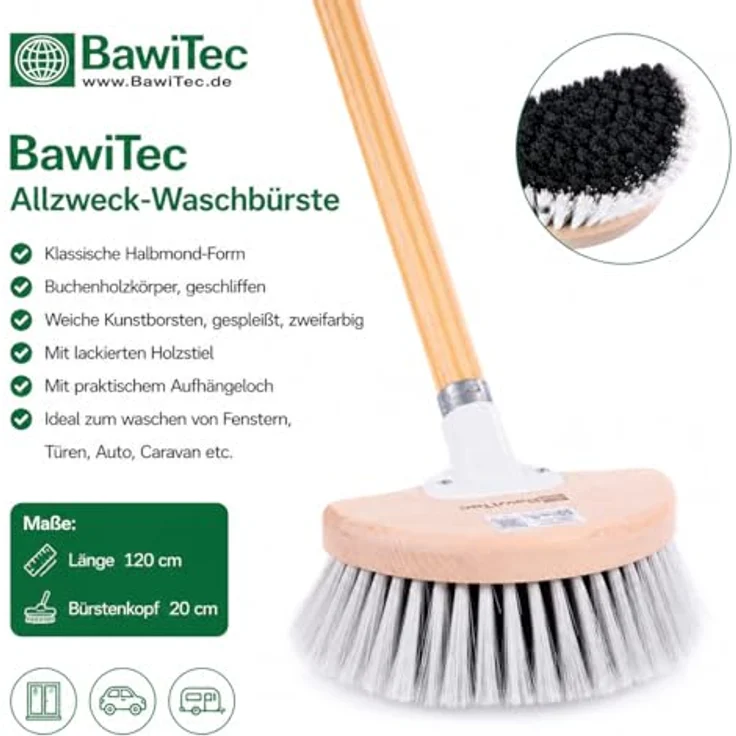 BawiTec Waschbürste Fensterwascher Halbmond mit Holzstiel – Bild 4