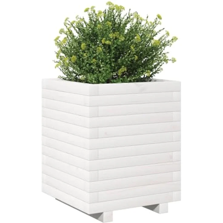 vidaXL Pflanzkübel, Blumenkasten für Garten Balkon Terrasse, Hochbeet für Gemüse Blumen Pflanzen, Blumenkübel Gemüsebeet Pflanzkasten, Weiß Massivholz Kiefer – Bild 4