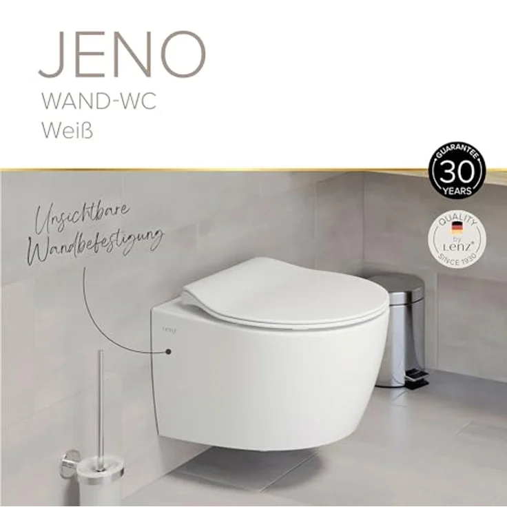Lenz Spülrandloses Wand-WC JENO oval – Hygienisch, geruchsarm, KeepClean-Oberfläche, einfache Montage, Tiefspüler, Weiß, 41030061 – Bild 4