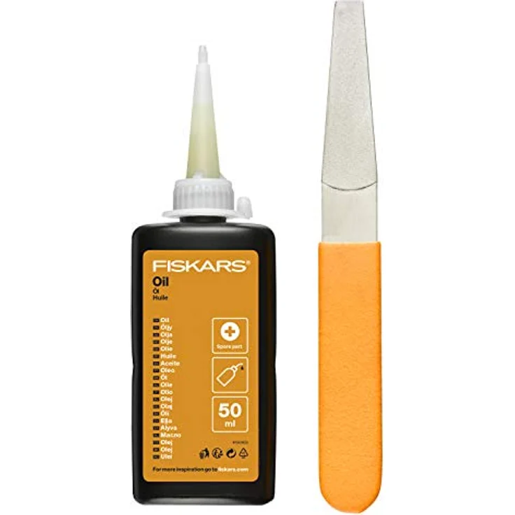 Fiskars Pflegeset für Gartenschneidgeräte, mit Diamantfeile, Öl und Pflegeanleitung, Schwarz/Orange – Bild 1