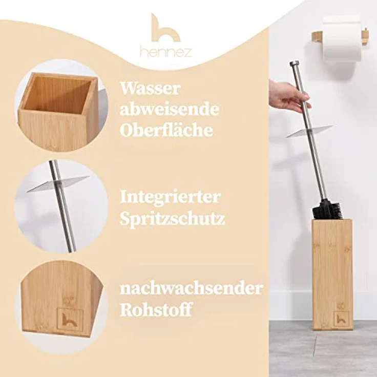 HENNEZ Toilettenbürste Silikon mit Bambus Bürstenhalter - Silikon Toilettenbürste mit Halter Toilettenbürstenhalter WC Bürste Klobürste Silikon Klobürste Toilettenbürste Silikon WC Bürste Kloreiniger – Bild 3