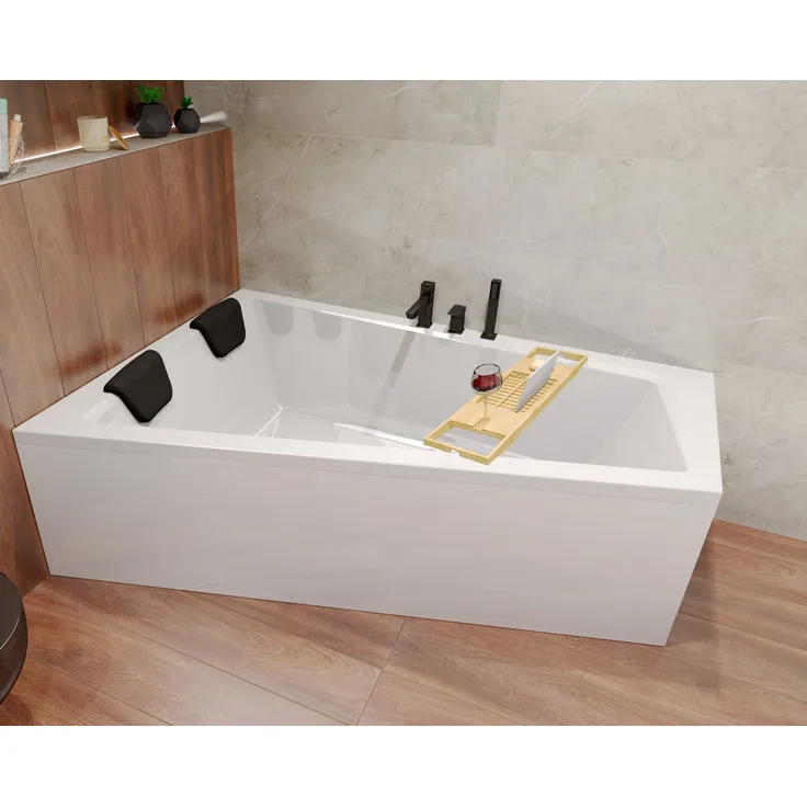 KOLMAN Badewanne Rechteck INTIMAS 150x85 Rechts, schneeweiß mit Bambus Ablage und antibakterieller Beschichtung