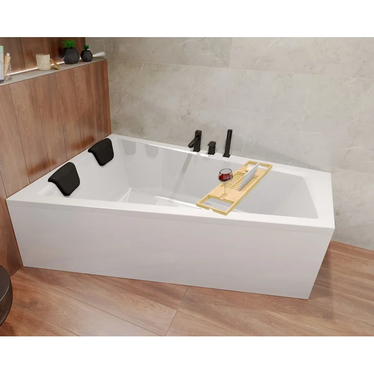 KOLMAN Badewanne Rechteck INTIMAS 150x85 Rechts, schneeweiß mit Bambus Ablage und antibakterieller Beschichtung