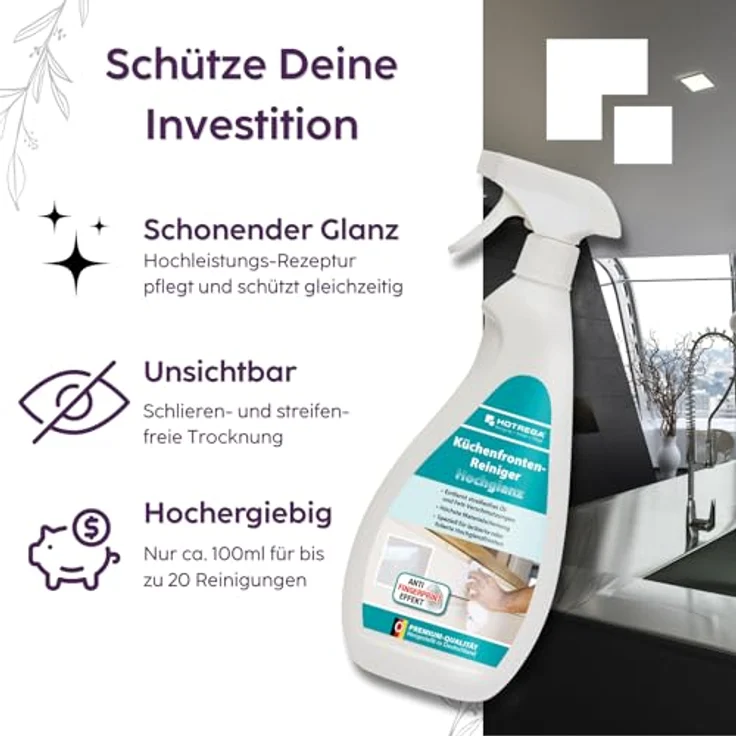 HOTREGA® Küchenfronten Reiniger hochglanz, pH-neutral, fettlösend & streifenfrei, 500 ml – Bild 6