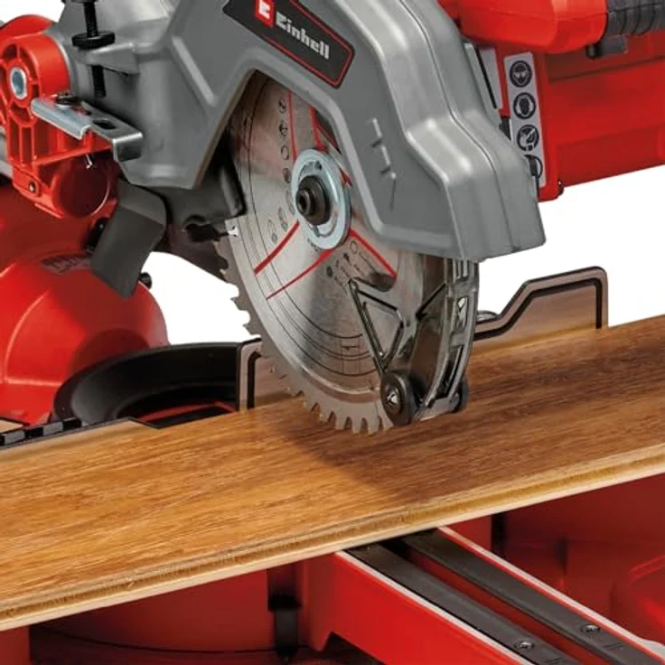 Einhell Zug-Kapp-Gehrungssäge TC-SM 216 (1.600 W, Ø216 x Ø30 mm Sägeblatt, 30.5 cm-21.5 cm Schnittbreite 90°-45°, Schnellverstellung Drehtisch, Neuheit 2020, Spindle-Lock, inkl. Hartmetall-Sägeblatt) – Bild 4