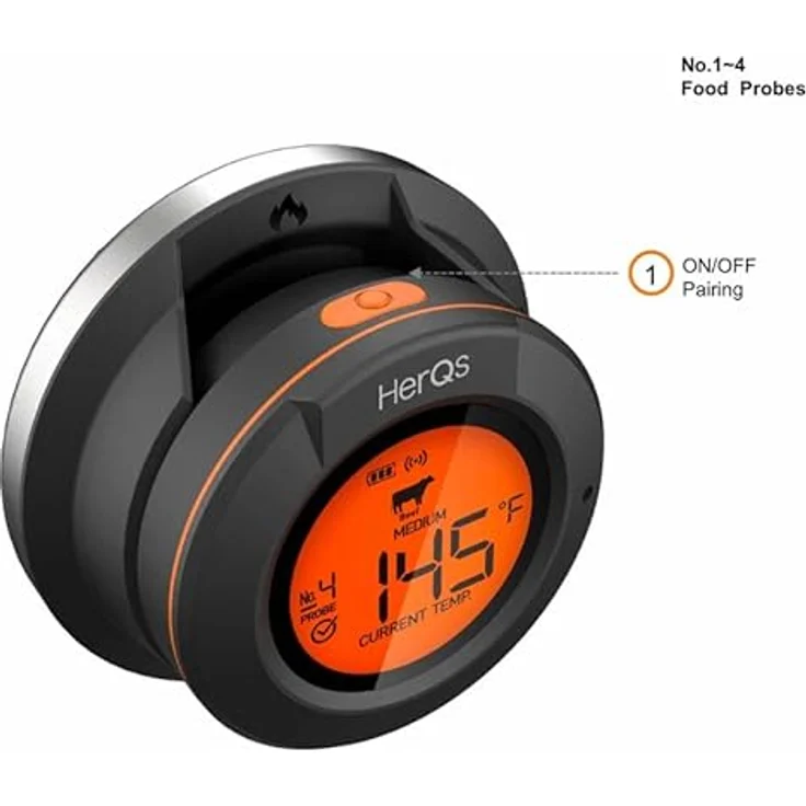HerQs Dome Grillthermometer - Bluetooth Fleischthermometer mit App und Temperaturalarm - inkl. 2 Sonden - Genaue Temperaturmessung bis zu 4 Sonden - Für Ofen, Grill, Pfanne, Heißluftfritteuse – Bild 4