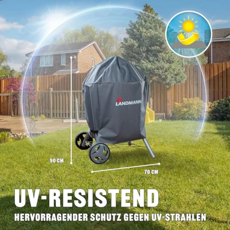 LANDMANN Grillabdeckung, grau, 90 x 70 x 70 cm, wetterfest – Bild 4