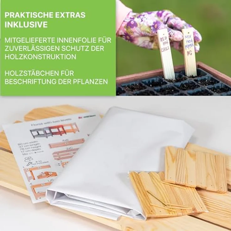 ITA Hochbeet aus Holz 80x37x78 cm - Pflanzkasten mit 2 Ebenen & Innenfolie - Made in EU - Direkt vom Hersteller - FSC Kiefernholz - Braun – Bild 5