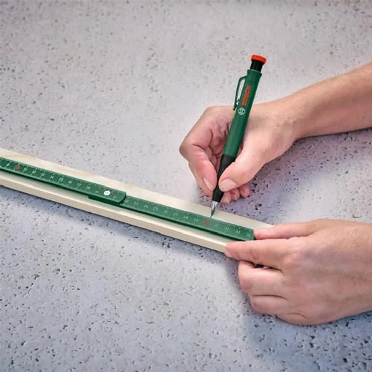 Bosch Markier-Set (präzises Ausrichten und Anzeichnen; mit Wasserwaage 25cm, Maßstab 2m und Tieflochmarker-Bleistift) – Bild 3