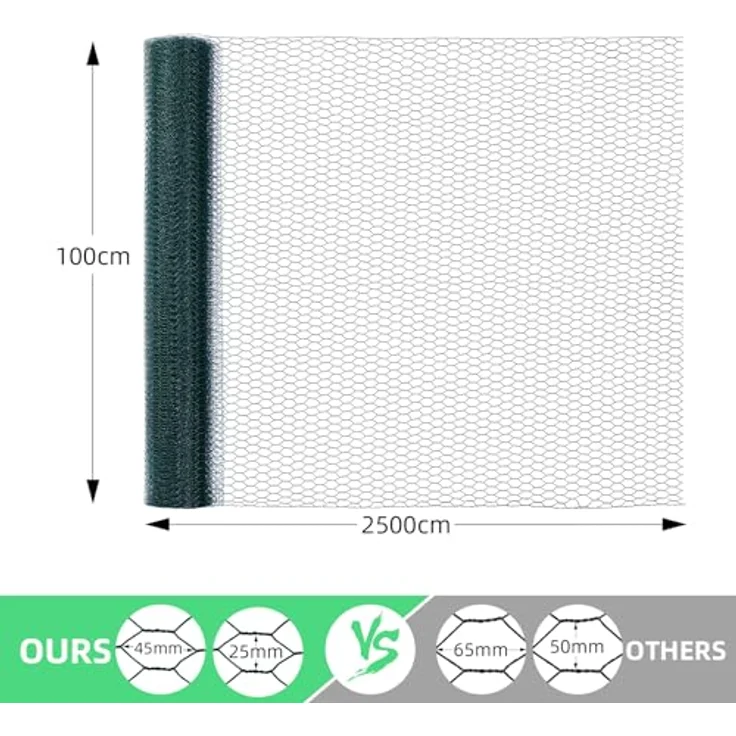 CCLIFE Hühnerzaun Geflügelnetz, PVC-beschichtet, Maschenweite 45 mm, Höhe 100 cm, Länge wählbar 15/25/50 m, Grün – Bild 2