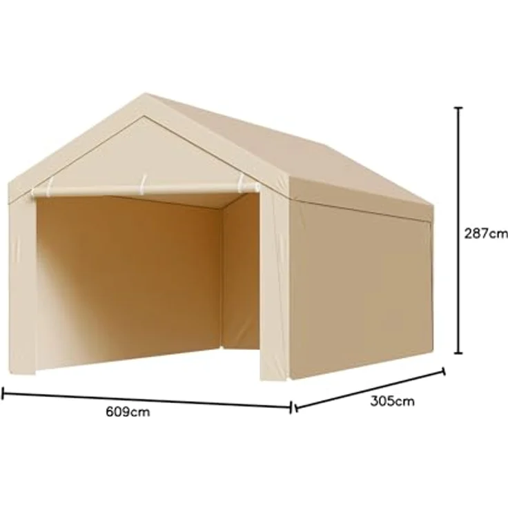 VEVOR Carport-Ersatzdach 3,05 x 6,09 m, UV-beständige Garagenzeltplane mit Seitenwänden, strapazierfähig, beige, ohne Rahmen – Bild 10