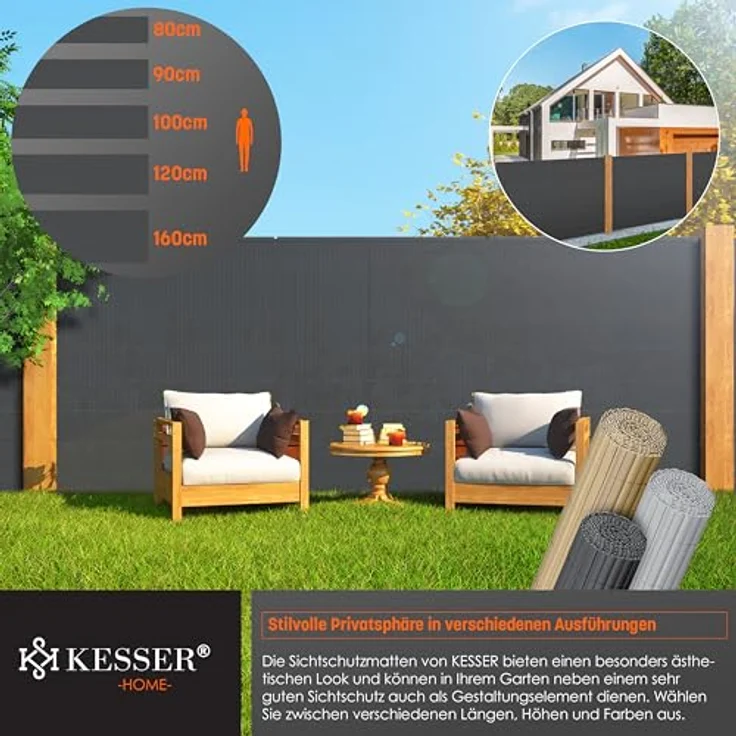 KESSER PVC Sichtschutzmatte Sichtschutzzaun Balkonverkleidung Windschutz Wetterfest verstärkten Lamellen, für Garten, Balkon Terrasse Outdoor Balkonumrandung mit Kabelbindern Schwarz, 100 x 300 cm – Bild 3