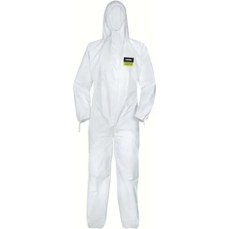 Uvex 1759512 Overall Disposable Coveralls, Einweg-Chemikalienschutz Typ 5/6, weiß, Größe XL, atmungsaktiv, antistatisch, partikel- und sprühdicht