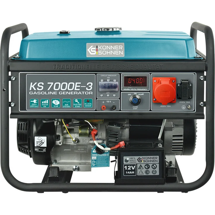 Könner & Söhnen Benzin-Generator KS 7000E-3, Drehstromgerät mit 5500W, Hand/Elektr, original EURO-V Motor, blau