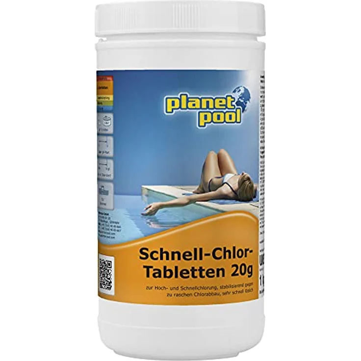 Planet Pool Schnell-Chlor-Tabletten 20 g, 1 kg - für Stoß- und Dauerchlorung, rückstandslos löslich, unabhängig von Wasserhärte – Bild 1