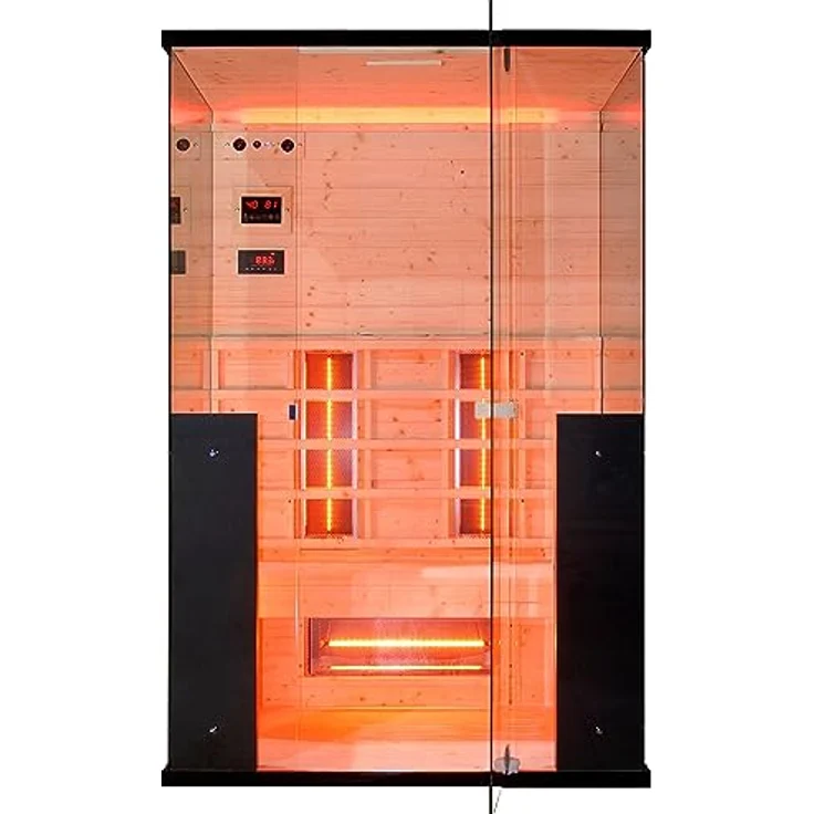 Infrarotkabine Infrarotsauna BILLUND für 2 Personen, Vollspektrumstrahler, LED Beleuchtung (7 Farben), MP3 Player inkl. Bluetooth, 2 Lautsprecher, Abmessung: 125x100x190 cm - Preisvergleich – Bild 2