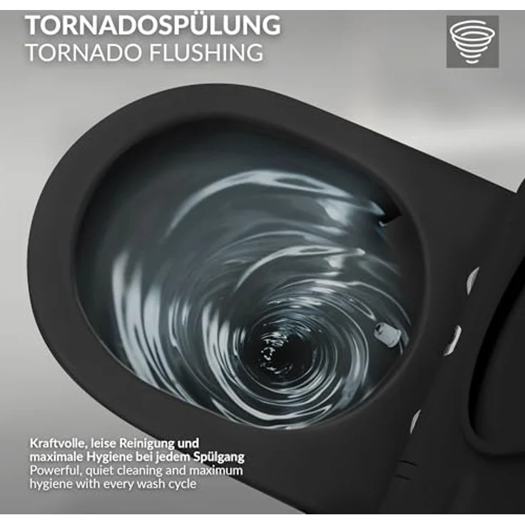 LuxeBath Wand WC Spülrandlos mit Bidet-Funktion, Schwarz matt, 53,5 cm lang, Tiefspüler Keramik Hänge WC, Dusch WC Nano Beschichtung, Tornadospülung, Hängend mit WC-Sitz Absenkautomatik – Bild 5
