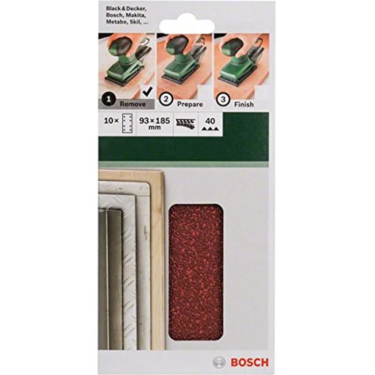 Bosch Schleifblatt (für Schwingschleifer verschiedene Materialien, 10 Stück, 93 x 185 mm, Körnung 40) – Bild 4
