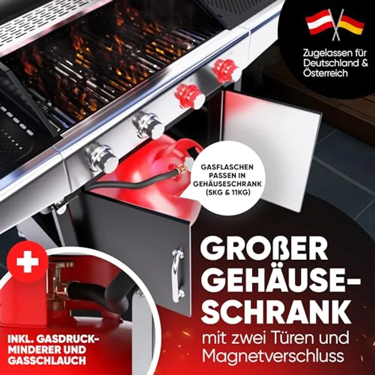 ProfiCook PC GG 1311, Gasgrill mit 4 Brennern, Temperaturen bis zu 450°C, gusseiserne Roste, Temperaturanzeige und Flaschenöffner – Bild 4